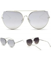 Round Fashion New Personality Cat Sunglasses Female Metal Color Lens Men sunglasses - Silver - CZ18WNR4MW9 $12.79