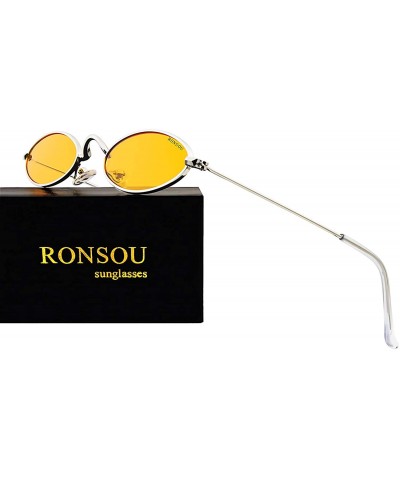 Round Fashion Trend Metal Frame Oval Personality Sunglasses for Men and Women - Silver Frame Yellow Lens - C818R23D89G $9.73