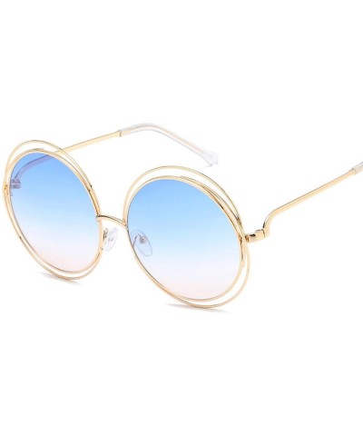 Oversized Oversized lens Mirror Sunglasses Women Brand Designer Metal Frame Lady Sun Glasses - 5-gold-pinkyellow - C518W6G23E...