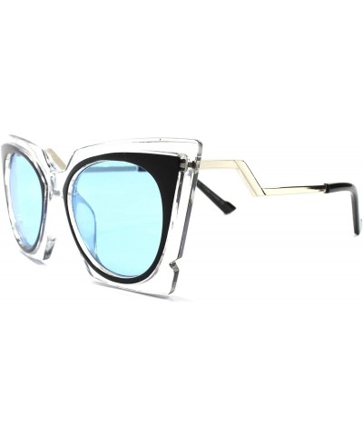 Cat Eye Transparent Frame Lens Stylish Womens Classic Vintage Cat Eye Sunglasses - Transparent / Blue - CE189292NA3 $22.98