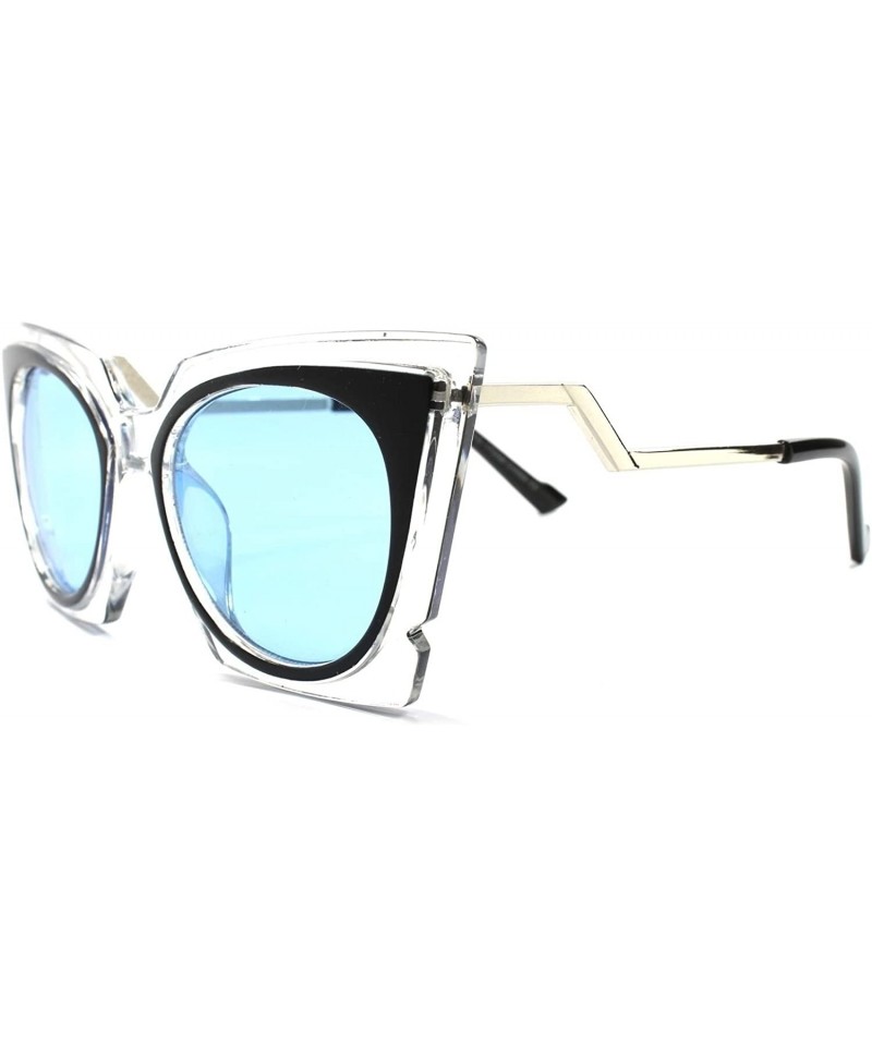 Cat Eye Transparent Frame Lens Stylish Womens Classic Vintage Cat Eye Sunglasses - Transparent / Blue - CE189292NA3 $12.11