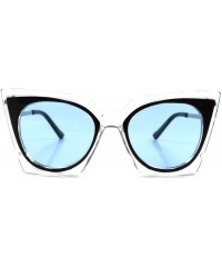Cat Eye Transparent Frame Lens Stylish Womens Classic Vintage Cat Eye Sunglasses - Transparent / Blue - CE189292NA3 $12.11
