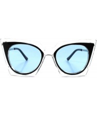 Cat Eye Transparent Frame Lens Stylish Womens Classic Vintage Cat Eye Sunglasses - Transparent / Blue - CE189292NA3 $12.11
