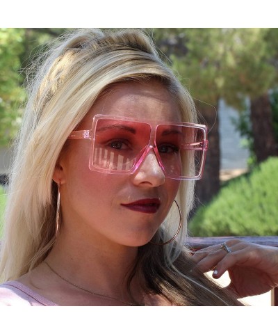 Oversized Square Oversized Sunglasses for Women Men Flat Top Fashion Shades - Pink - CT18SC8X0OY $14.61