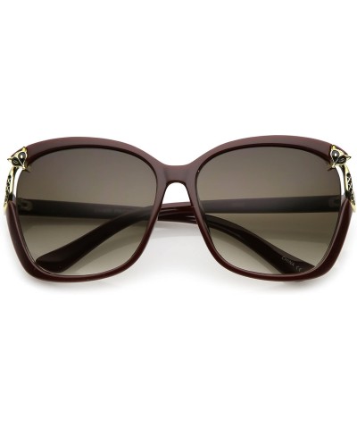 Oversized Women's Oversize Metal Fox Accent Cutout Square Sunglasses 60mm - Burgundy Gold / Lavender - C1184S4E3W3 $12.11