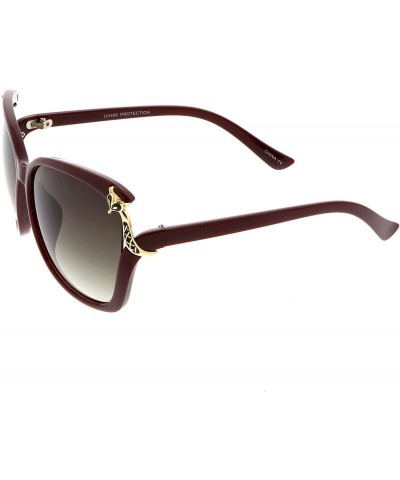 Oversized Women's Oversize Metal Fox Accent Cutout Square Sunglasses 60mm - Burgundy Gold / Lavender - C1184S4E3W3 $12.11