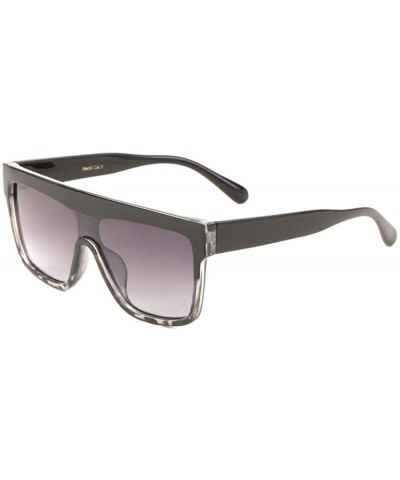 Shield Flat Top Thick Brown One Piece Shield Lens Sunglasses - Smoke Semi Demi - C61983ING4A $17.76