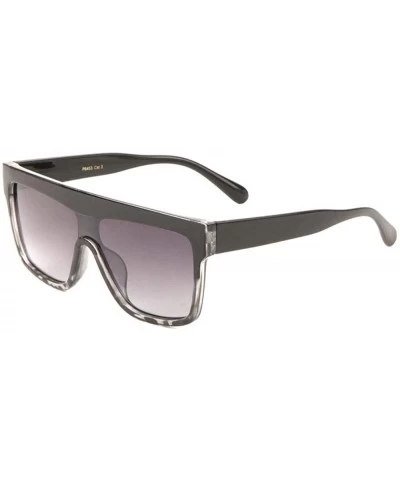 Shield Flat Top Thick Brown One Piece Shield Lens Sunglasses - Smoke Semi Demi - C61983ING4A $26.64
