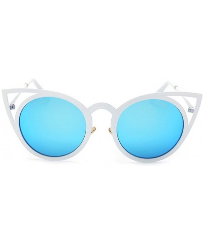 Sport Women Sunglasses Oversized Cateye Fashion Metal Frame Mirrored Shades - Blue - C318CRNXG3Q $17.51
