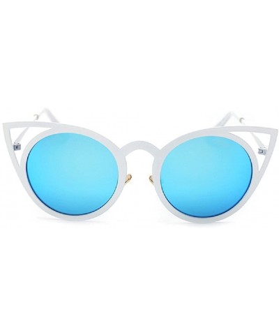 Sport Women Sunglasses Oversized Cateye Fashion Metal Frame Mirrored Shades - Blue - C318CRNXG3Q $8.64