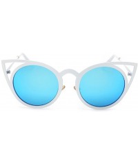 Sport Women Sunglasses Oversized Cateye Fashion Metal Frame Mirrored Shades - Blue - C318CRNXG3Q $8.64