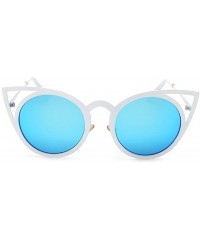 Sport Women Sunglasses Oversized Cateye Fashion Metal Frame Mirrored Shades - Blue - C318CRNXG3Q $8.64