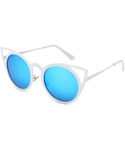 Sport Women Sunglasses Oversized Cateye Fashion Metal Frame Mirrored Shades - Blue - C318CRNXG3Q $8.64