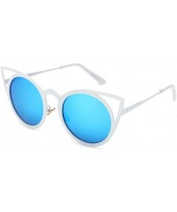 Sport Women Sunglasses Oversized Cateye Fashion Metal Frame Mirrored Shades - Blue - C318CRNXG3Q $8.64