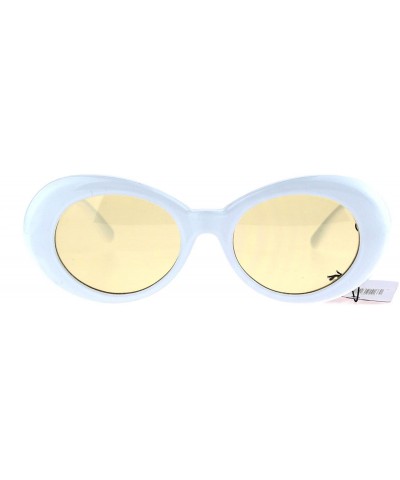 Oval Color Lens Retro Mod Oval Round Minimal White Frame Sunglasses - Brown - C01853QHKNH $10.04