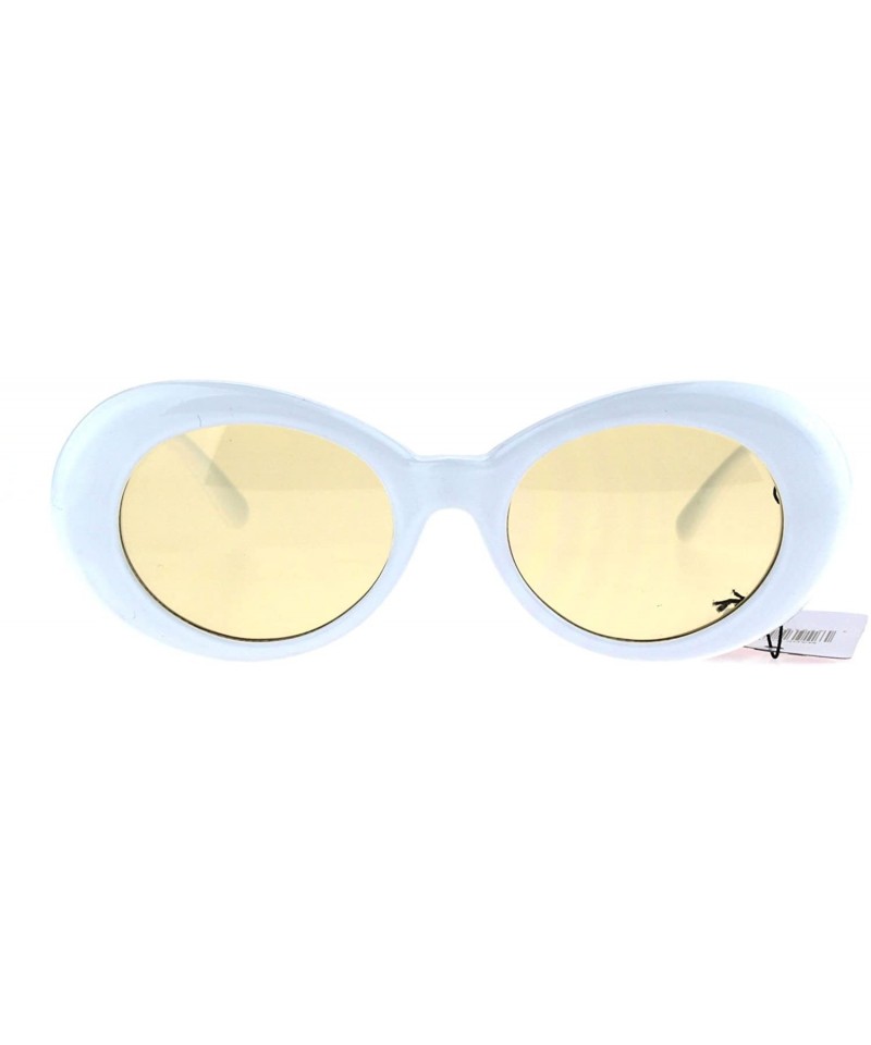 Oval Color Lens Retro Mod Oval Round Minimal White Frame Sunglasses - Brown - C01853QHKNH $10.04