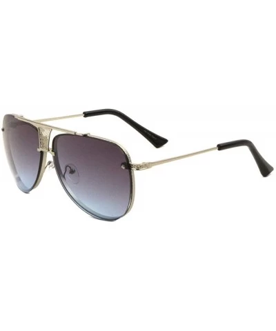 Rimless Metal Cut Dot Pattern Frontal Shield Rimless Curved Round Aviator Sunglasses - Blue - CO190MDQZCA $26.00