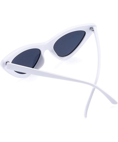 Goggle Women's Fashion Cat Eye Sunglasses Retro Vintage Narrow Clout Goggles Plastic Frame - White/Black - CR189LEICI4 $11.44