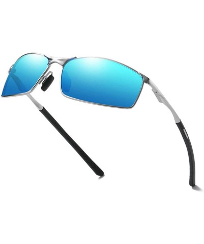 Square designe rcustom polarized sunglasses fashion - Silver&blue-4.5 - CC18N6NR5CQ $49.02