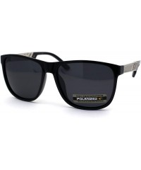 Rectangular Antiglare Polarized Mens Designer Horn Rim Mod Sunglasses - Shiny Black Silver Solid Black - CB196EGOY6H $12.21