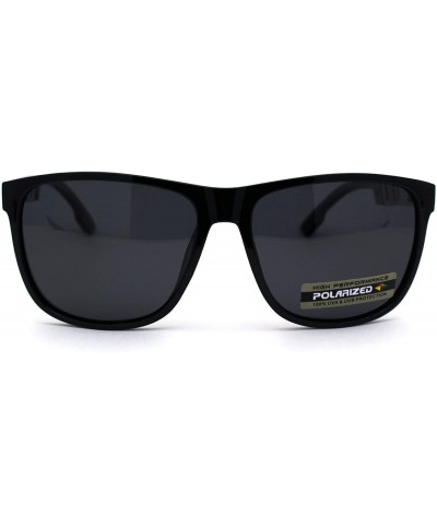 Rectangular Antiglare Polarized Mens Designer Horn Rim Mod Sunglasses - Shiny Black Silver Solid Black - CB196EGOY6H $12.21