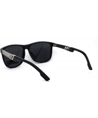 Rectangular Antiglare Polarized Mens Designer Horn Rim Mod Sunglasses - Shiny Black Silver Solid Black - CB196EGOY6H $12.21