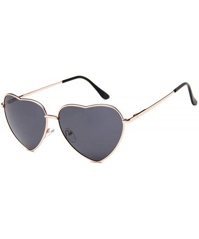 Goggle Heart Sunglasses Thin Metal Frame Hippie Lovely Aviator Style Eyewear - Gold Frame/Grey - CJ18DYU927R $11.36