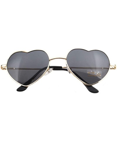 Goggle Heart Sunglasses Thin Metal Frame Hippie Lovely Aviator Style Eyewear - Gold Frame/Grey - CJ18DYU927R $11.36