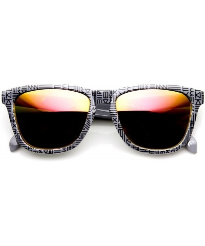 Wayfarer Native Print Color Mirror Lens Keyhole Bridge Horn Rimmed Sunglasses - Fire - CM11N9M9IKB $20.19