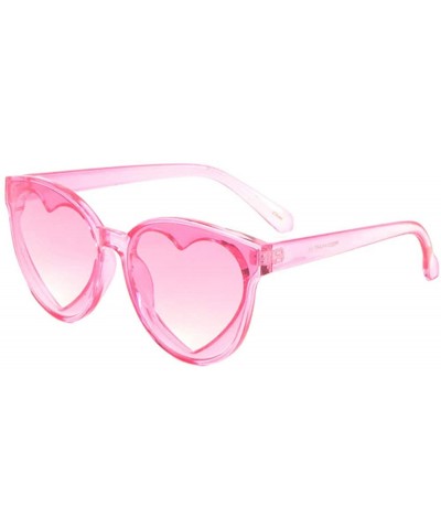 Cat Eye Round Cat Eye Heart Shape Frame Crystal Color Sunglasses - Pink - CA197WQLDR9 $26.15