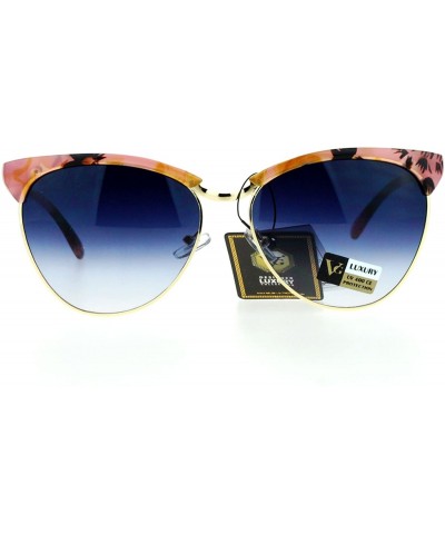 Butterfly Womens Luxury Fashion Butterfly Half Rim Floral Print Sunglasses - Pink - CQ12HVJAKBR $23.35