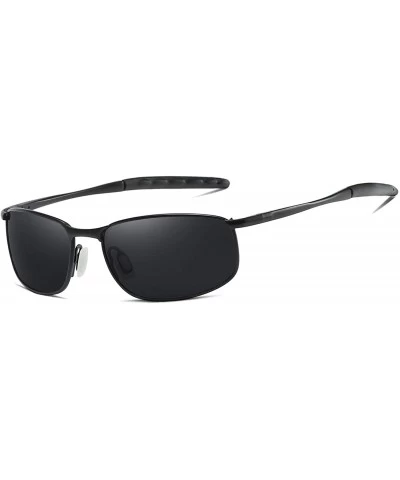 Sport Polarized Sunglasses for Mens UV Protection Alloy Rectangular Frame for Driving Fishing Golf Shades - Black Grey - CJ18...