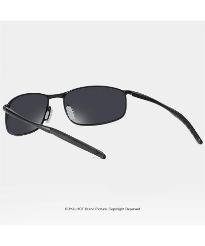 Sport Polarized Sunglasses for Mens UV Protection Alloy Rectangular Frame for Driving Fishing Golf Shades - Black Grey - CJ18...