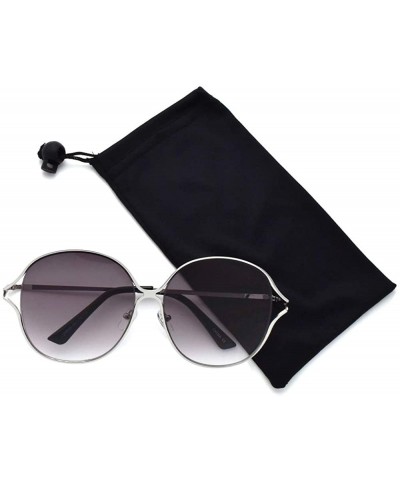 Oversized Oversize Round Flat Lens Sunglasses P4183 - Silver Gradient Smoke - C818SC8NUY7 $19.15