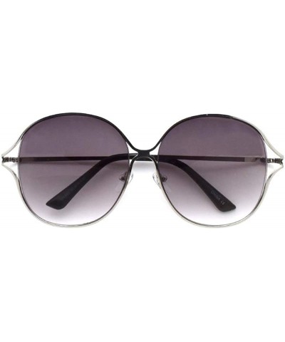 Oversized Oversize Round Flat Lens Sunglasses P4183 - Silver Gradient Smoke - C818SC8NUY7 $12.85