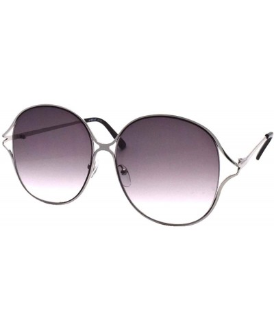 Oversized Oversize Round Flat Lens Sunglasses P4183 - Silver Gradient Smoke - C818SC8NUY7 $12.85