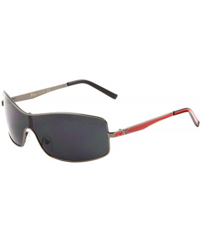 Shield Color Temple Curved Rectangular Shield Lens Sunglasses - Black Gunmetal Red - CQ199GZAKAU $34.44