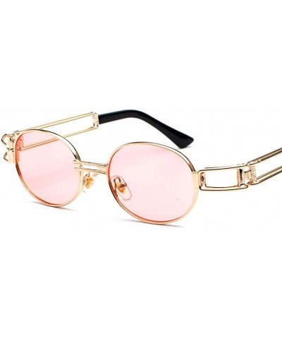Oval Vintage Steampunk Sunglasses Men Accessories Metal Oval Sun Glasses Female Retro - Gold With Pink - CU18H7ET80R $19.98