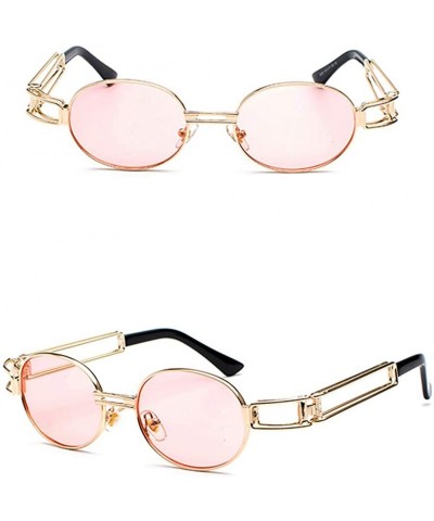 Oval Vintage Steampunk Sunglasses Men Accessories Metal Oval Sun Glasses Female Retro - Gold With Pink - CU18H7ET80R $11.19