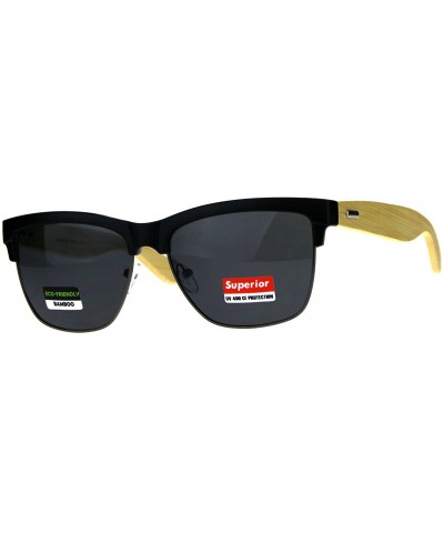 Square Real Bamboo Wood Temple Sunglasses Designer Style Square UV 400 - Matte Black - CI18DI56CAE $25.98