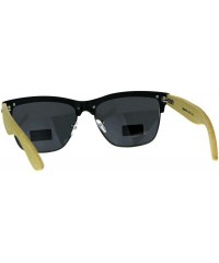 Square Real Bamboo Wood Temple Sunglasses Designer Style Square UV 400 - Matte Black - CI18DI56CAE $15.04