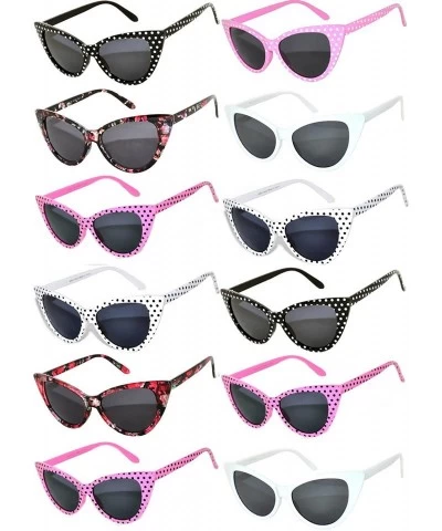 Cat Eye Retro Women's Cat Eye Vintage Sunglasses Smoke Lens 12 PCS wholesale - Cat_eye_12p_smoke_bk_wh_pk_fl - CV185UYW6ZL $5...