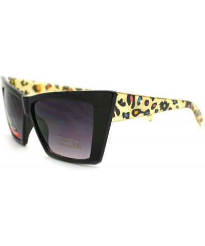 Rectangular Womens Leopard Print Temple Squared Cat Eye Retro Sunglasses - Multi Leopard - C011PWJF0D3 $18.59