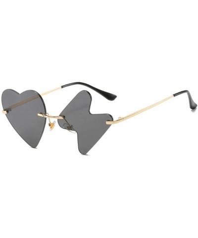 Rimless Luxury Fashion Heart Sunglasses Women Rimless Funny Sun Glasses Shades Heartbeat Personality Vintage Mirror - CB19084...