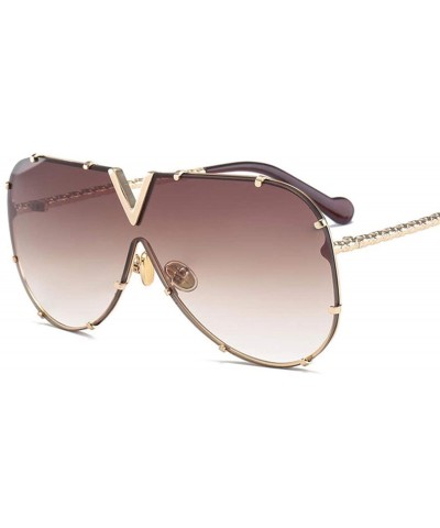 Square Luxury Rivet Pilot Sunglasses Women Men 2018 Oversized One Piece Sunglass Metal Big Frame Shades UV400 Oculos - C1198A...