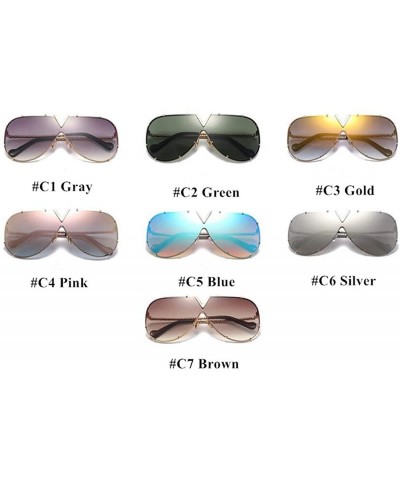 Square Luxury Rivet Pilot Sunglasses Women Men 2018 Oversized One Piece Sunglass Metal Big Frame Shades UV400 Oculos - C1198A...