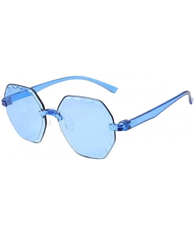 Goggle Frameless Multilateral Shaped Sunglasses One Piece Jelly Candy Colorful Unisex - Blue - CY190E3LU9R $7.20