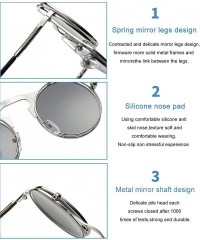 Goggle Round Sunglasses for Men Women 90's Retro Steampunk Style Flip Up Circle Sunglasses - Silver Frame/Silver Lens - CM18Z...