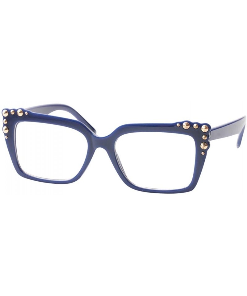 Square Ladies Oversized Sexy Square Rivet Stylish Frame Reading Glass - Blue - CD18C0SE0YM $17.66