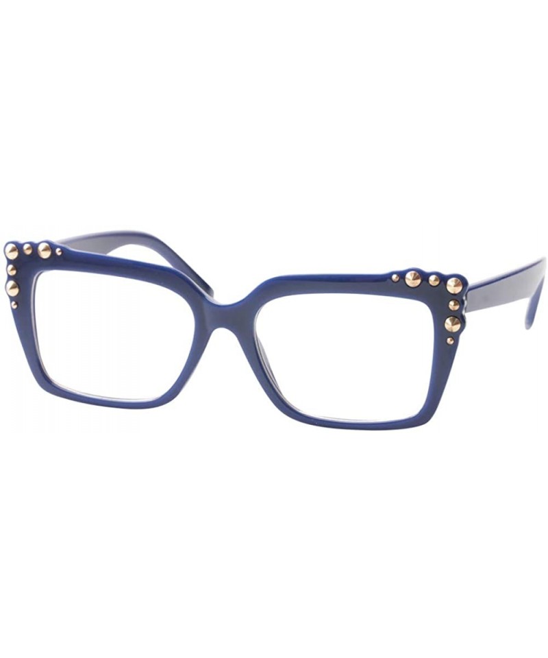 Square Ladies Oversized Sexy Square Rivet Stylish Frame Reading Glass - Blue - CD18C0SE0YM $9.79